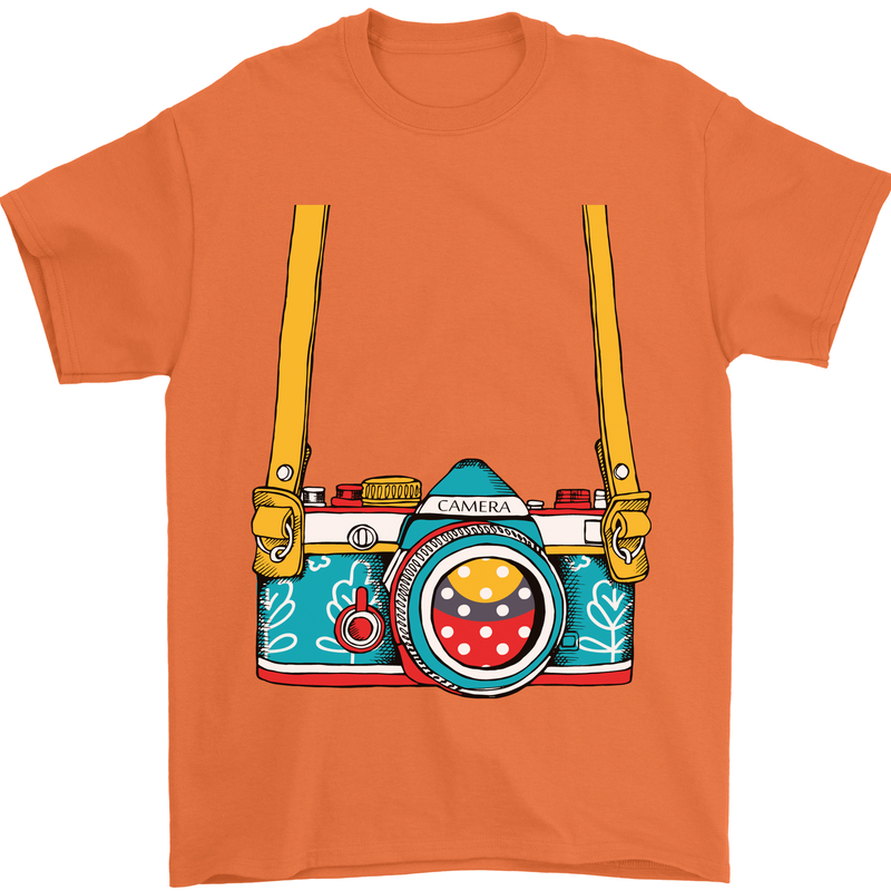 Photography Camera Around Neck Mens T-Shirt Cotton Gildan Orange