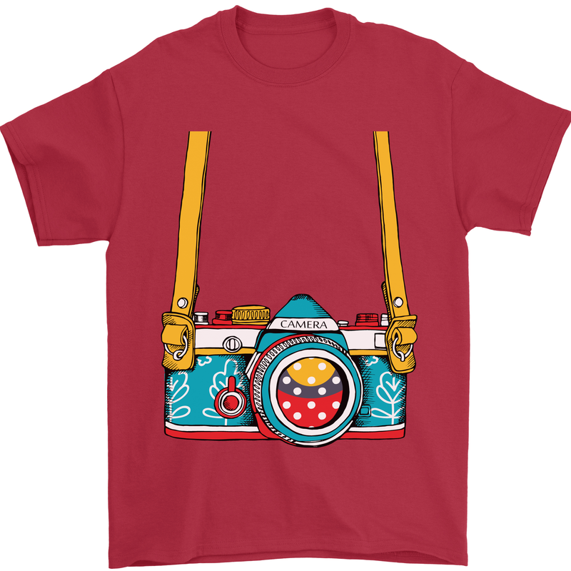 Photography Camera Around Neck Mens T-Shirt Cotton Gildan Red
