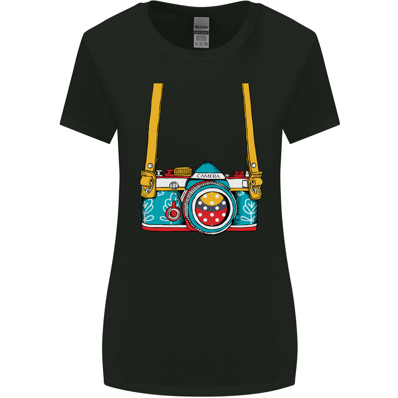Photography Camera Around Neck Womens Wider Cut T-Shirt Black