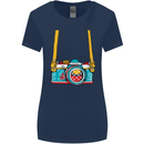 Photography Camera Around Neck Womens Wider Cut T-Shirt Navy Blue