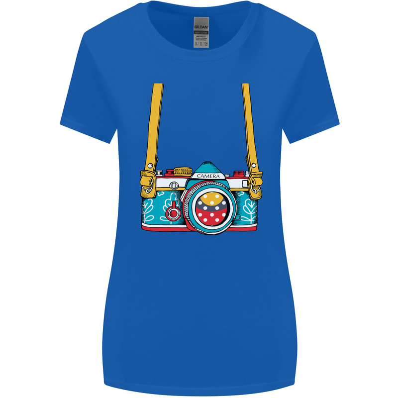Photography Camera Around Neck Womens Wider Cut T-Shirt Royal Blue