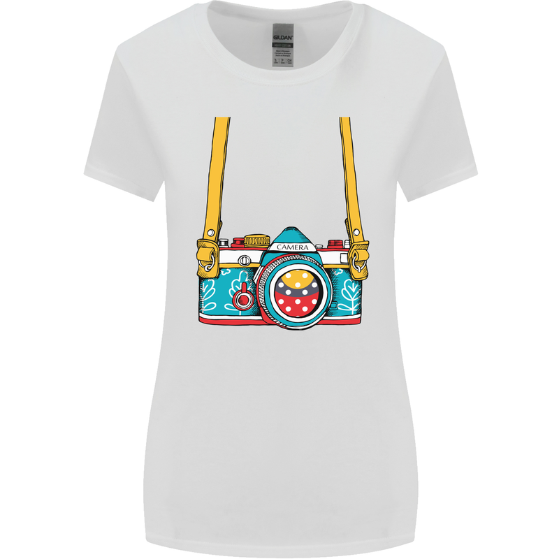 Photography Camera Around Neck Womens Wider Cut T-Shirt White