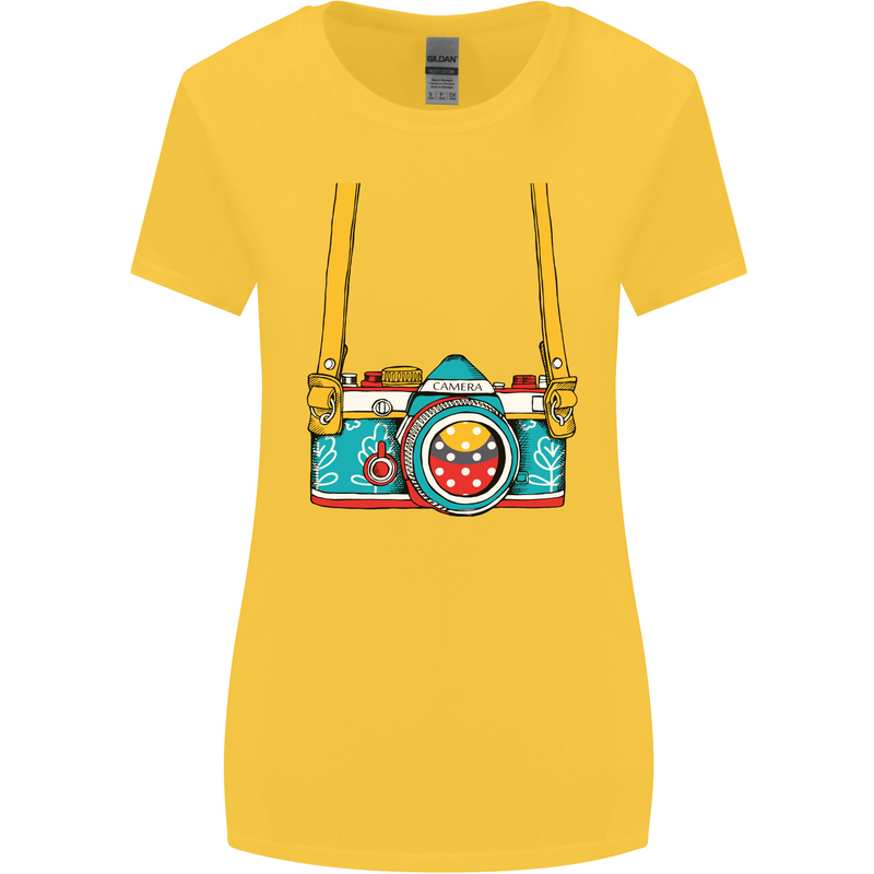 Photography Camera Around Neck Womens Wider Cut T-Shirt Yellow