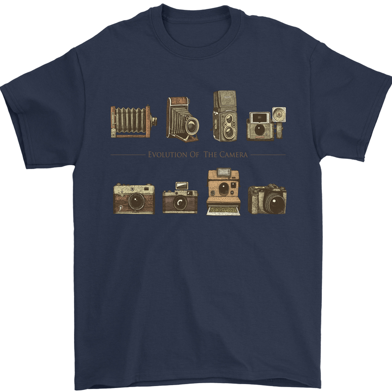 Photography Camera Evolution Photographer Mens T-Shirt Cotton Gildan Navy Blue