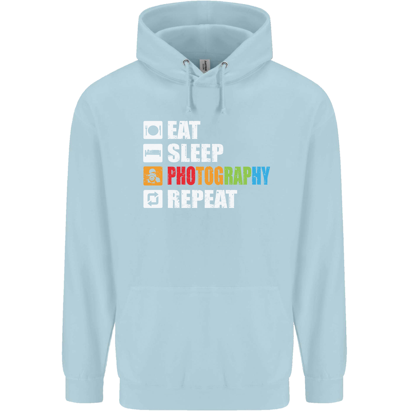 Photography Eat Sleep Photographer Funny Childrens Kids Hoodie Light Blue