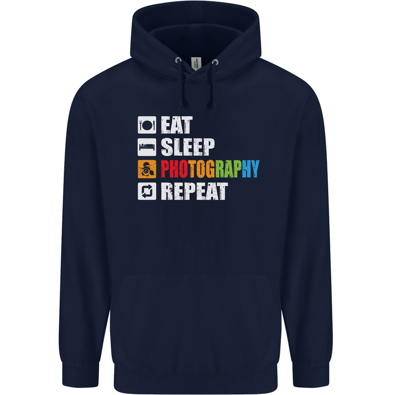 Photography Eat Sleep Photographer Funny Childrens Kids Hoodie Navy Blue