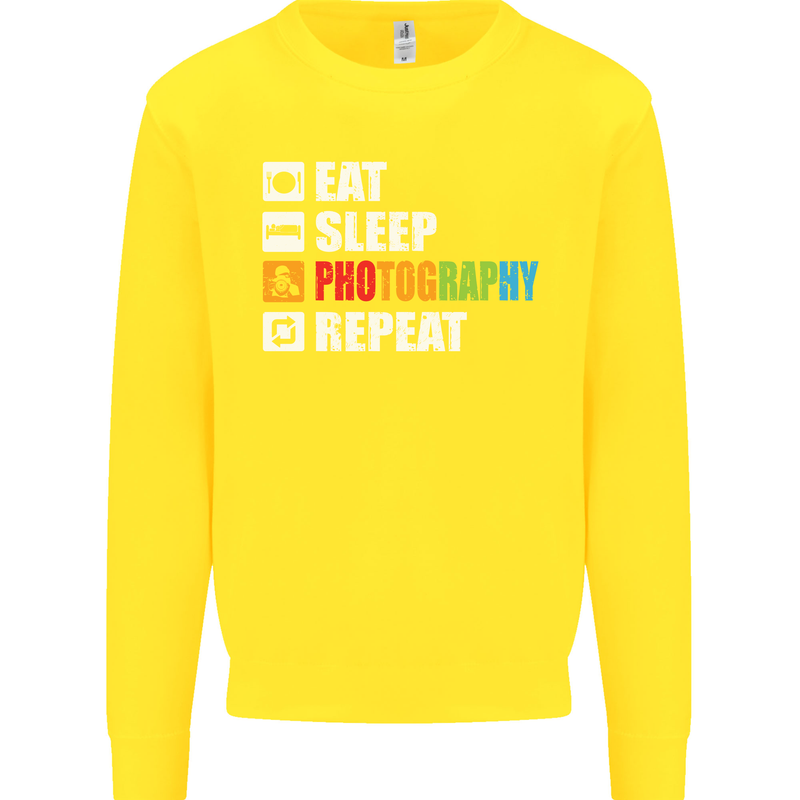 Photography Eat Sleep Photographer Funny Kids Sweatshirt Jumper Yellow
