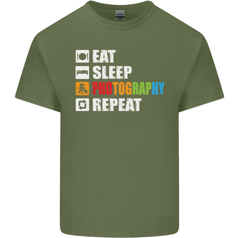 Photography Eat Sleep Photographer Funny Mens Cotton T-Shirt Tee Top Military Green