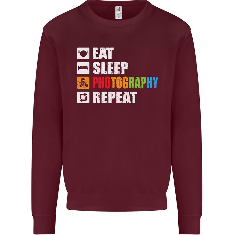 Photography Eat Sleep Photographer Funny Mens Sweatshirt Jumper Maroon