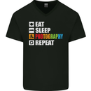 Photography Eat Sleep Photographer Funny Mens V-Neck Cotton T-Shirt Black