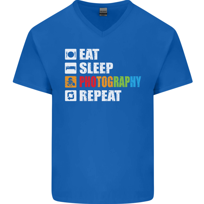 Photography Eat Sleep Photographer Funny Mens V-Neck Cotton T-Shirt Royal Blue