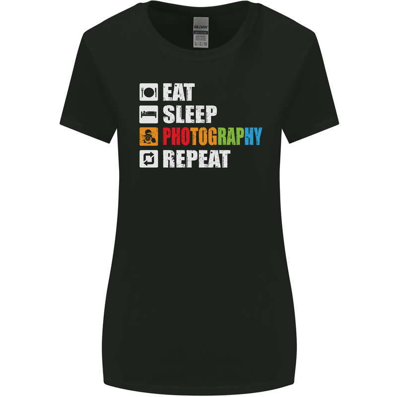 Photography Eat Sleep Photographer Funny Womens Wider Cut T-Shirt Black