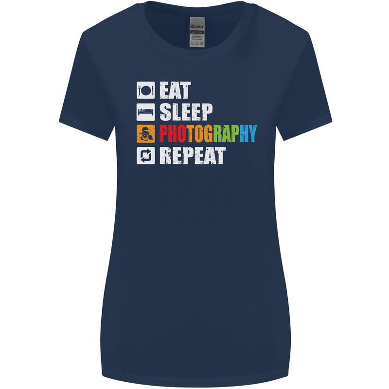 Photography Eat Sleep Photographer Funny Womens Wider Cut T-Shirt Navy Blue