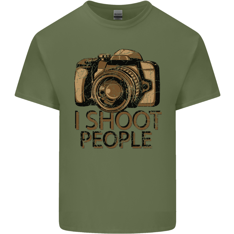 Photography I Shoot People Photographer Mens Cotton T-Shirt Tee Top Military Green