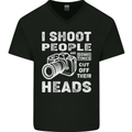 Photography I Shoot People Photographer Mens V-Neck Cotton T-Shirt Black