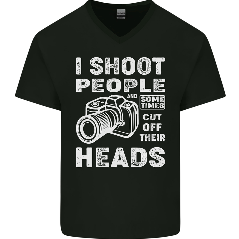 Photography I Shoot People Photographer Mens V-Neck Cotton T-Shirt Black