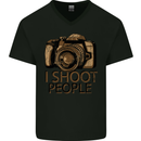 Photography I Shoot People Photographer Mens V-Neck Cotton T-Shirt Black