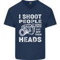 Photography I Shoot People Photographer Mens V-Neck Cotton T-Shirt Navy Blue