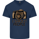 Photography I Shoot People Photographer Mens V-Neck Cotton T-Shirt Navy Blue