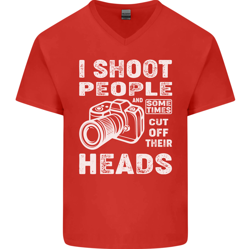 Photography I Shoot People Photographer Mens V-Neck Cotton T-Shirt Red