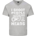 Photography I Shoot People Photographer Mens V-Neck Cotton T-Shirt Sports Grey