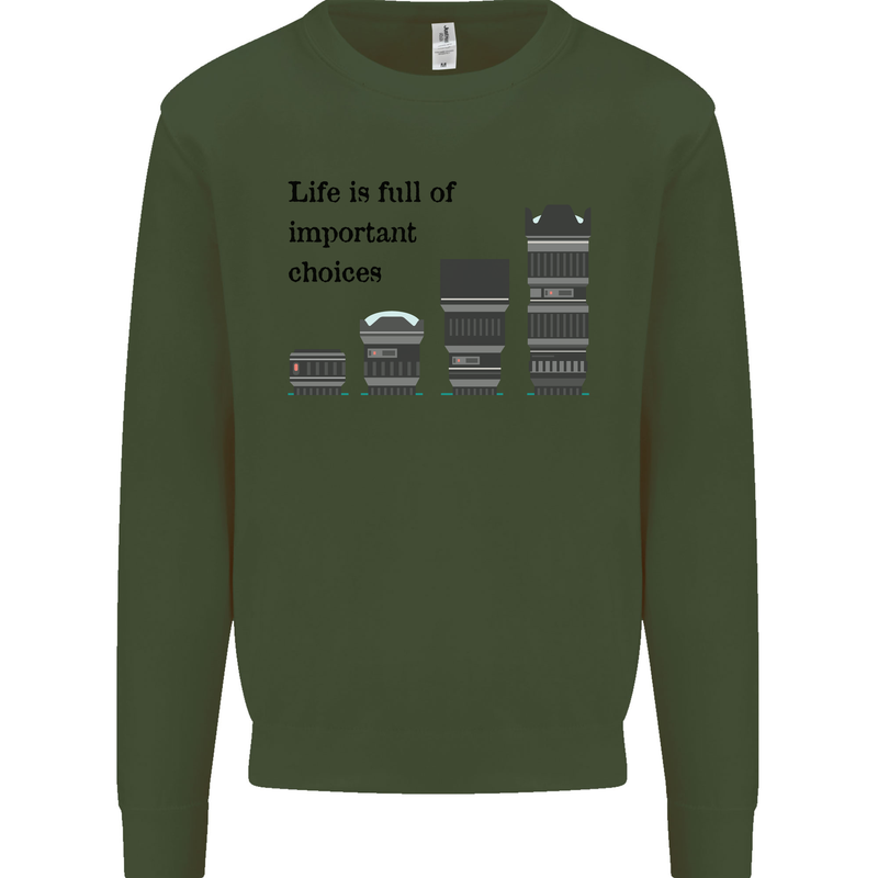 Photography Important Choices Photographer Kids Sweatshirt Jumper Forest Green
