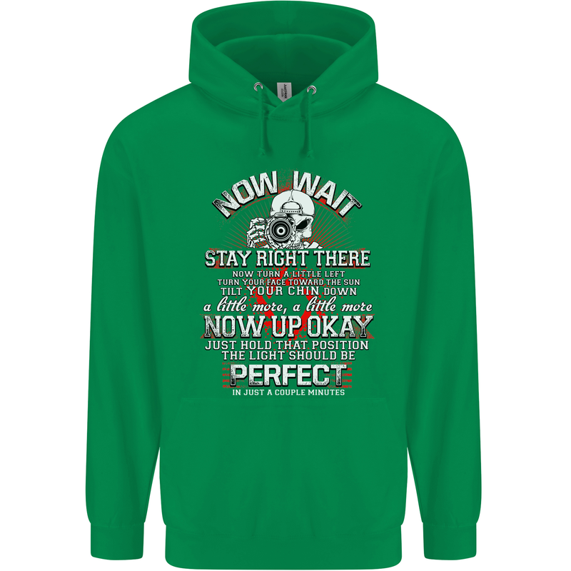 Photography Now Wait Photographer Funny Childrens Kids Hoodie Irish Green