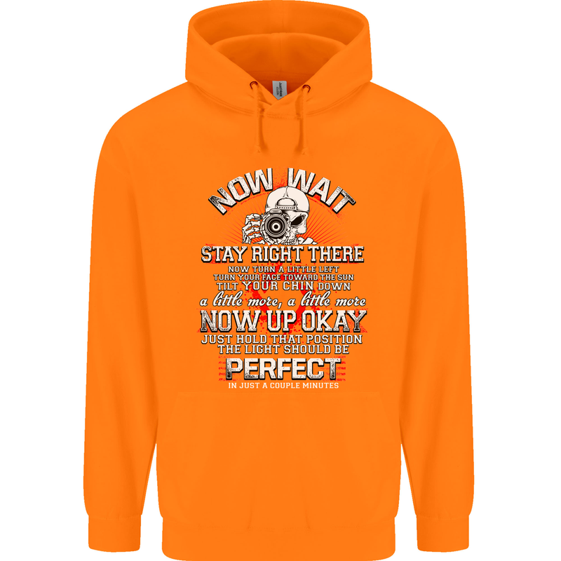 Photography Now Wait Photographer Funny Childrens Kids Hoodie Orange