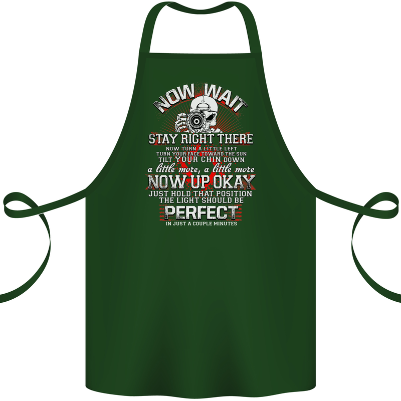Photography Now Wait Photographer Funny Cotton Apron 100% Organic Forest Green