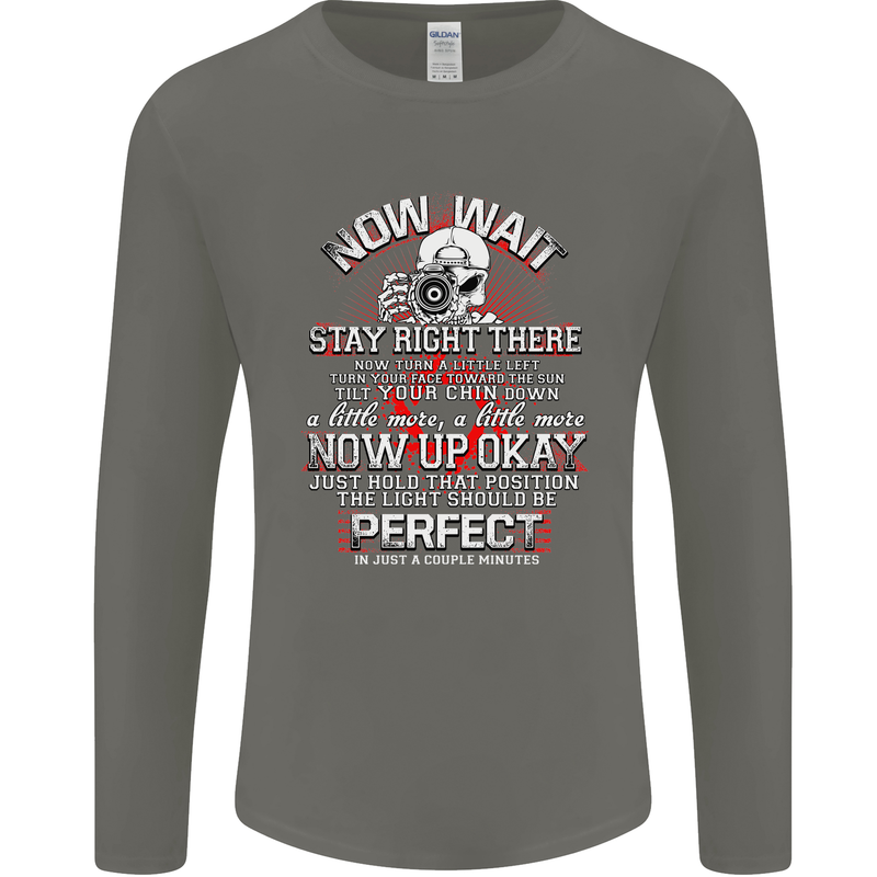 Photography Now Wait Photographer Funny Mens Long Sleeve T-Shirt Charcoal