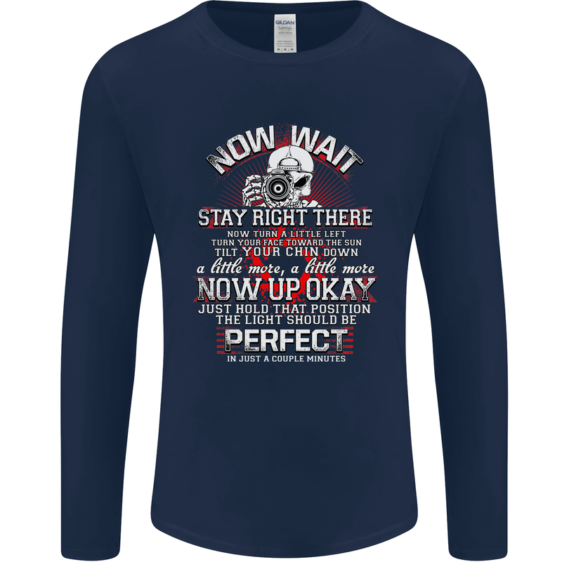 Photography Now Wait Photographer Funny Mens Long Sleeve T-Shirt Navy Blue