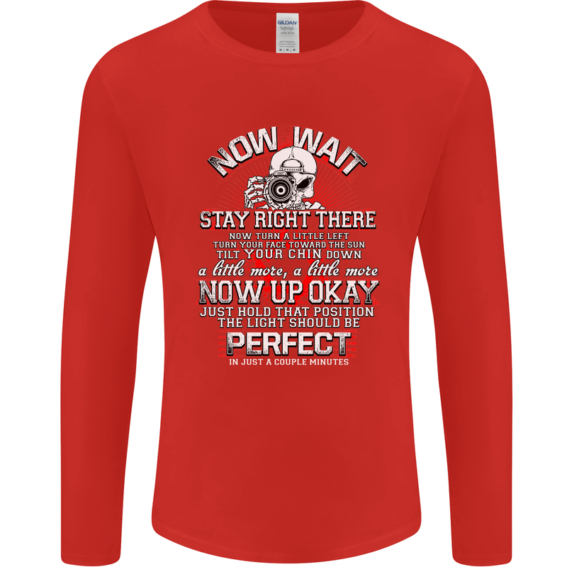 Photography Now Wait Photographer Funny Mens Long Sleeve T-Shirt Red