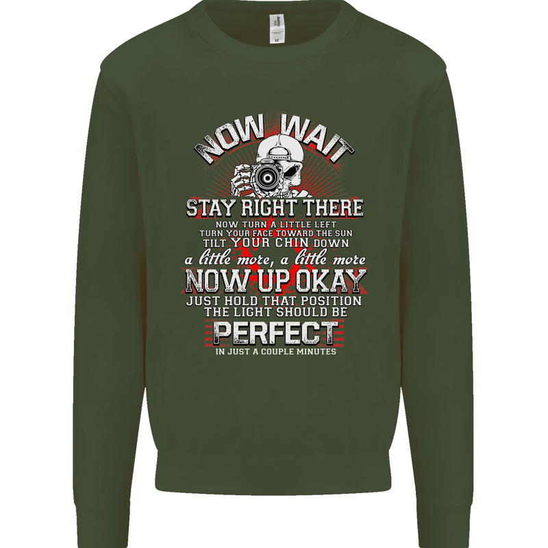 Photography Now Wait Photographer Funny Mens Sweatshirt Jumper Forest Green