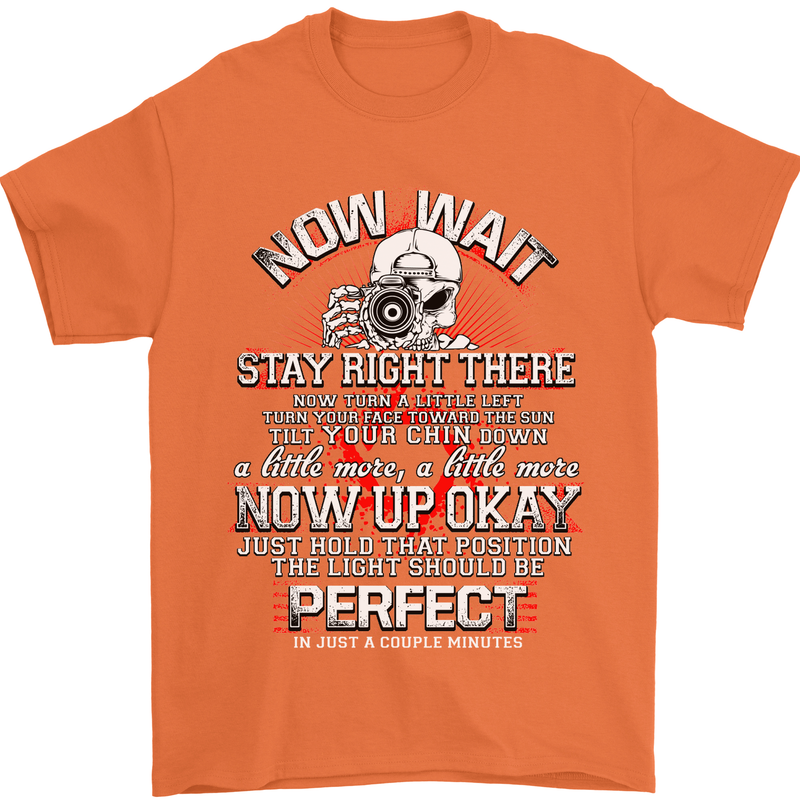 Photography Now Wait Photographer Funny Mens T-Shirt Cotton Gildan Orange