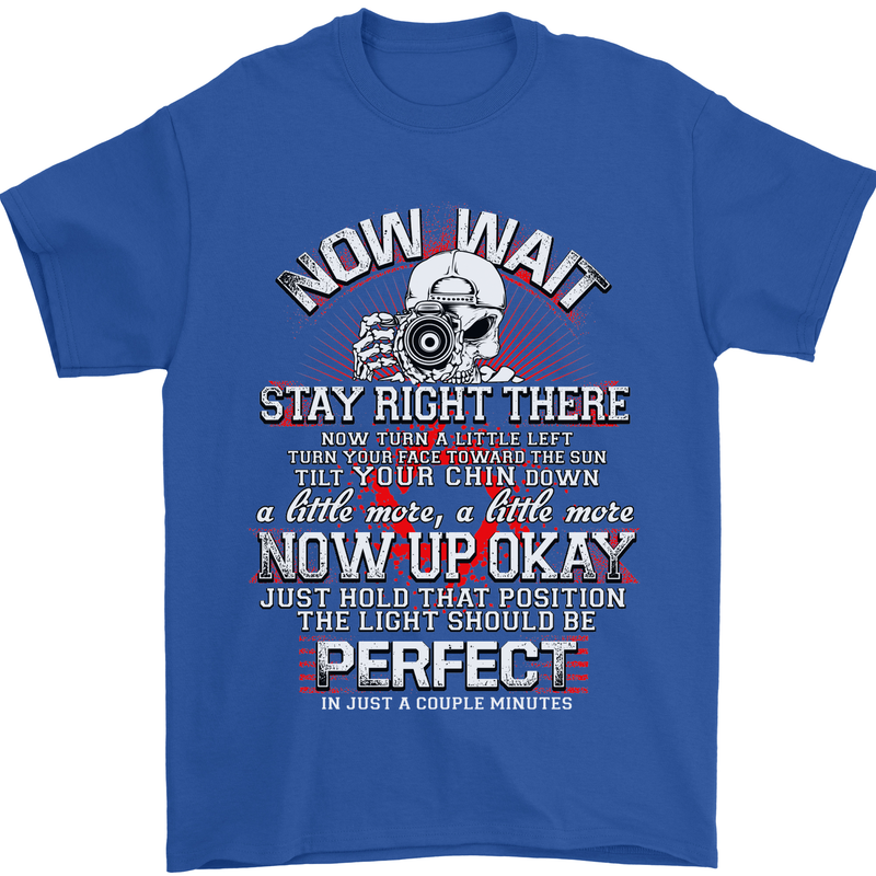 Photography Now Wait Photographer Funny Mens T-Shirt Cotton Gildan Royal Blue