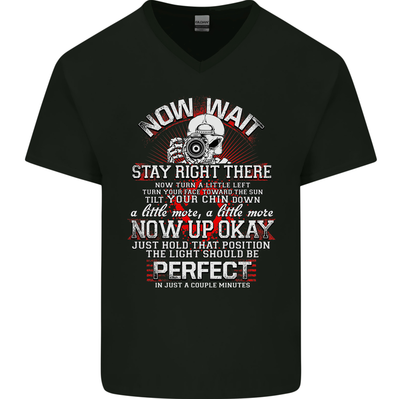 Photography Now Wait Photographer Funny Mens V-Neck Cotton T-Shirt Black