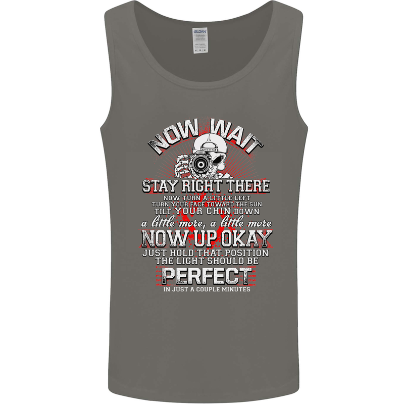 Photography Now Wait Photographer Funny Mens Vest Tank Top Charcoal
