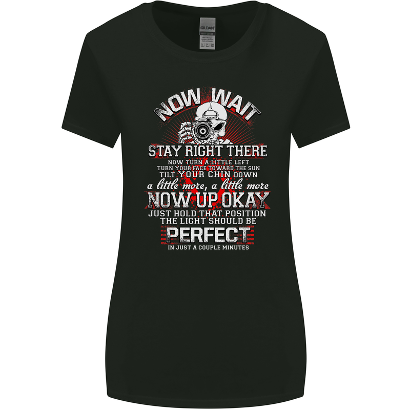 Photography Now Wait Photographer Funny Womens Wider Cut T-Shirt Black