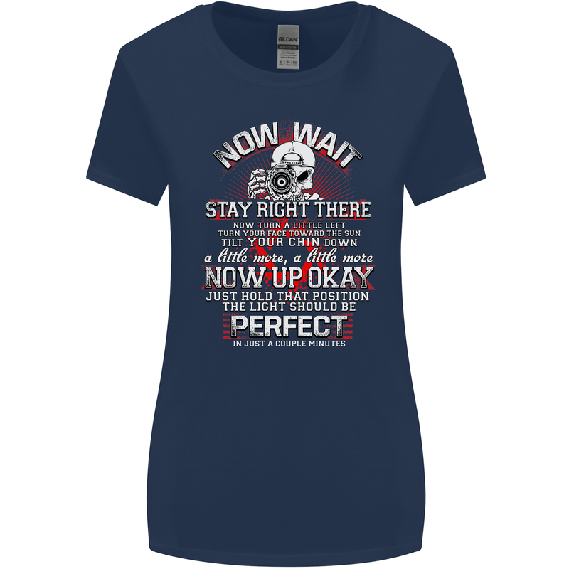 Photography Now Wait Photographer Funny Womens Wider Cut T-Shirt Navy Blue