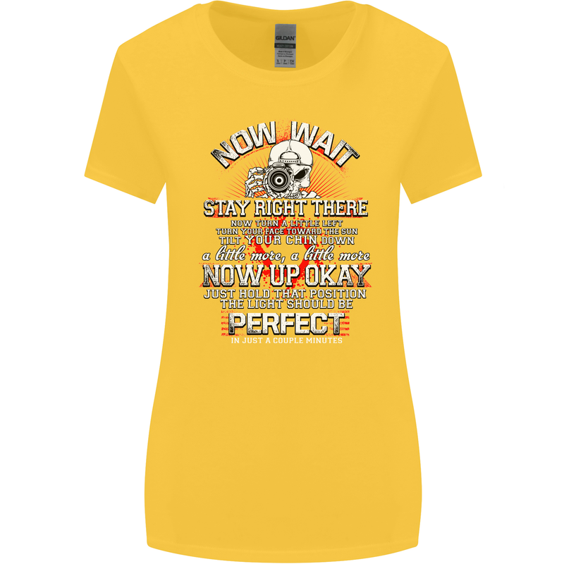 Photography Now Wait Photographer Funny Womens Wider Cut T-Shirt Yellow