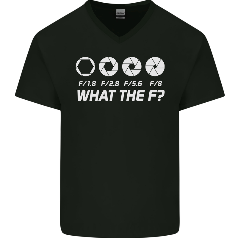 Photography What the F Stop Photographer Mens V-Neck Cotton T-Shirt Black