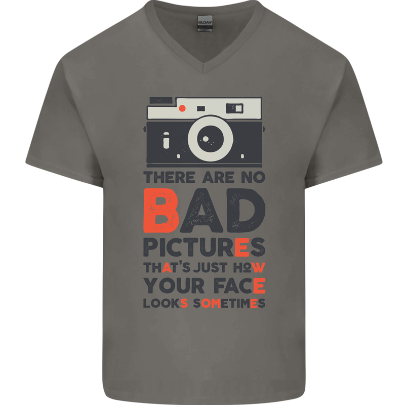 Photography Your Face Funny Photographer Mens V-Neck Cotton T-Shirt Charcoal