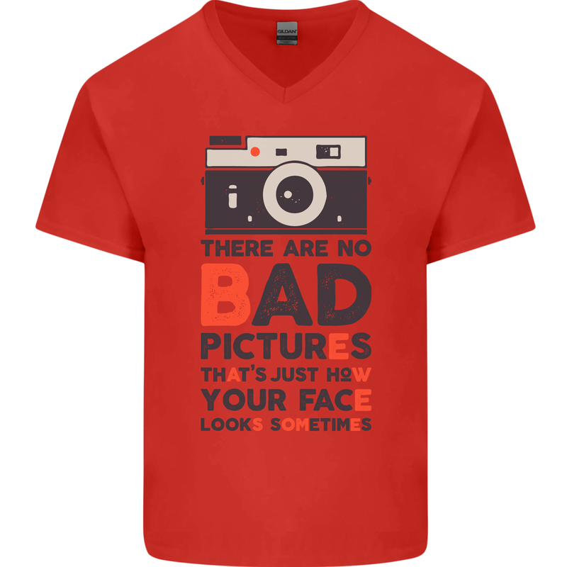 Photography Your Face Funny Photographer Mens V-Neck Cotton T-Shirt Red