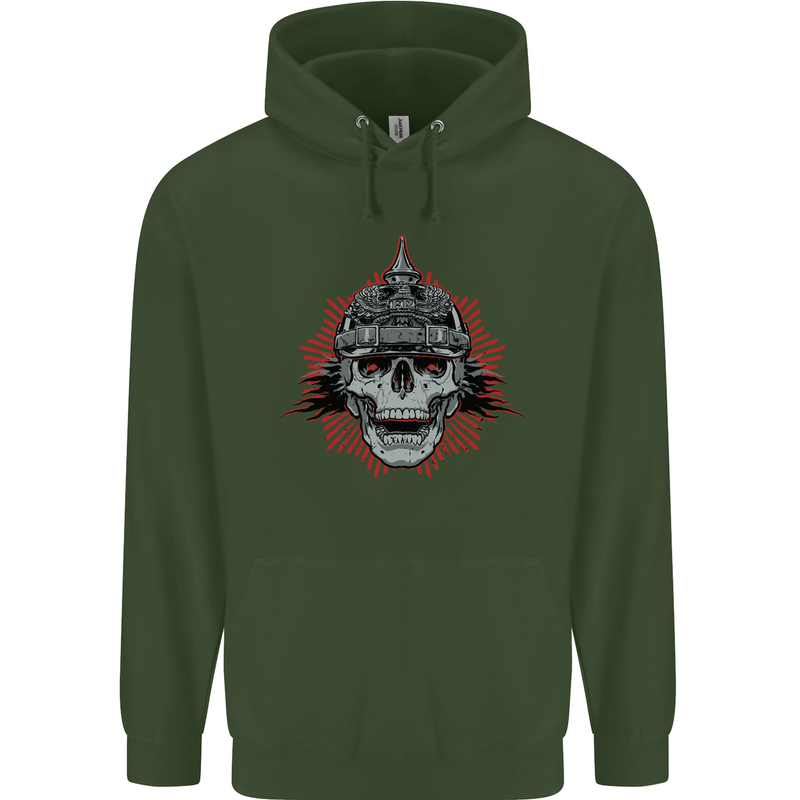 Pickelhaube Skull Prussian Helmet Biker Childrens Kids Hoodie Forest Green