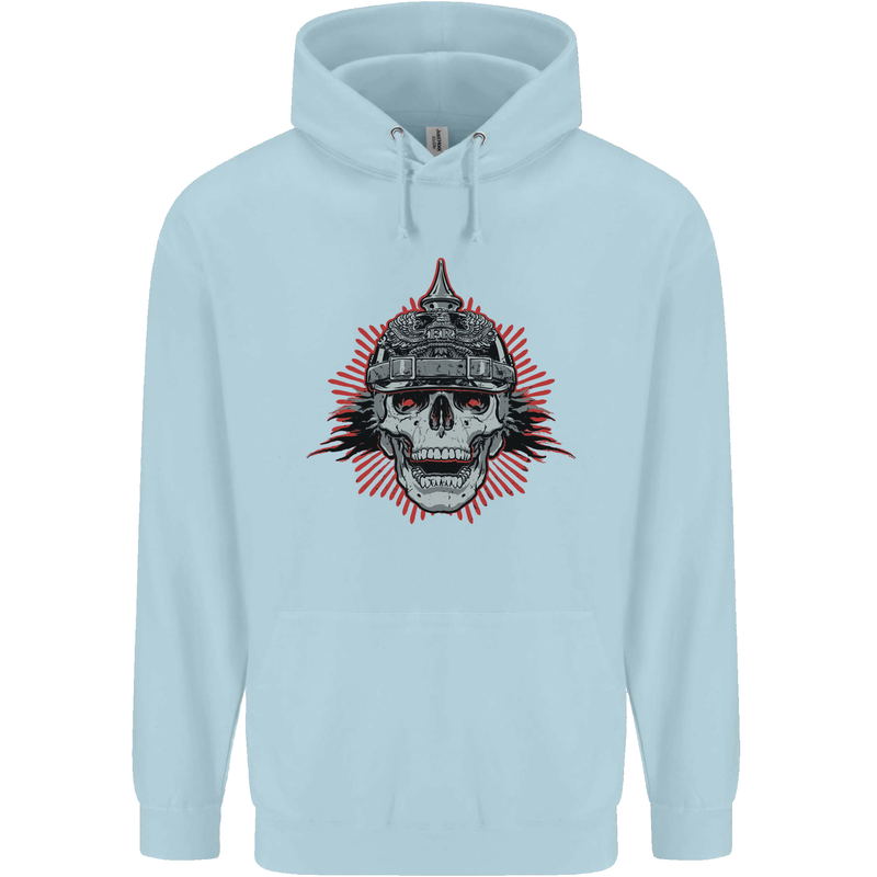 Pickelhaube Skull Prussian Helmet Biker Childrens Kids Hoodie Light Blue