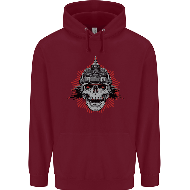 Pickelhaube Skull Prussian Helmet Biker Childrens Kids Hoodie Maroon