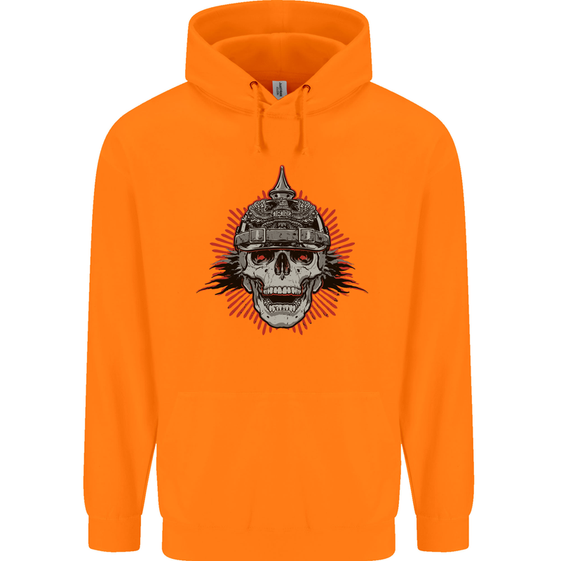 Pickelhaube Skull Prussian Helmet Biker Childrens Kids Hoodie Orange
