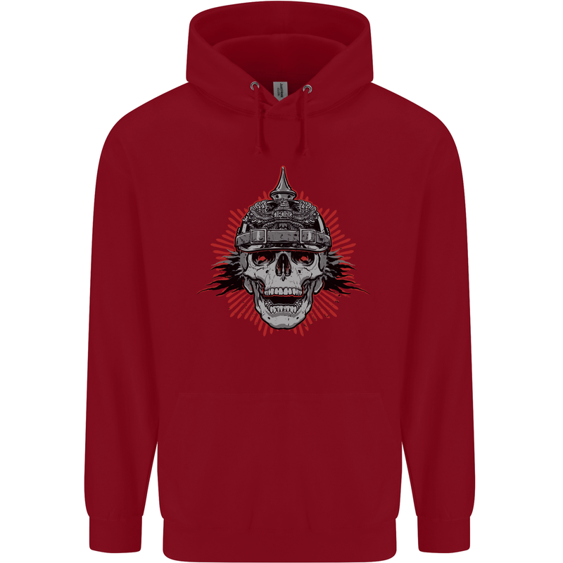 Pickelhaube Skull Prussian Helmet Biker Childrens Kids Hoodie Red