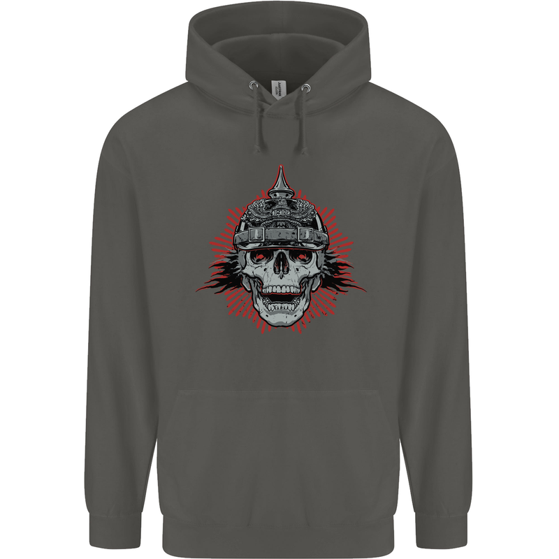Pickelhaube Skull Prussian Helmet Biker Childrens Kids Hoodie Storm Grey