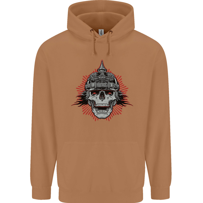 Pickelhaube Skull Prussian Helmet Biker Mens 80% Cotton Hoodie Caramel Latte